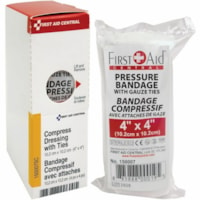 First Aid Central Compress Pressure Bandage with Ties (4" x 4") - 4" (101.60 mm) Width x 4" (101.60 mm) Length - 1 / Box