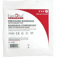 First Aid Central Compress Pressure Bandage with Ties (4" x 4") - 4" (101.60 mm) Width x 4" (101.60 mm) Length - 1 / Unit