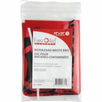 First Aid Central Bio Hazard Waste Bag 61 x 61 cm (24" x 24") - 37.85 L Capacity - 24" (609.60 mm) Width x 24" (609.60 mm) Length x 2.50 mil (63 Micron) Thickness - Tie Closure - Red - Hazardous Waste