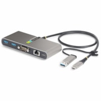 StarTech.com 2-Port USB-C Hub with Gb Ethernet and RS232 FTDI Serial, Attached USB-C to USB-A Dongle, 100W PD Pass-Through, 2x USB-A 5Gbps - 2-Port USB-C 5Gbps hub w/2x USB-A - USB-C host cable and attached USB-C to USB-A dongle - RS-232 serial port - GbE - 100W PD pass-through (15W reserved for hub