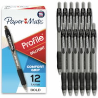 Paper Mate Profile Ballpoint Pen - 1.4 mm (0.06") Pen Point - Retractable - Black Ink - Semi Translucent, Black Barrel - 1 Each