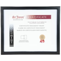 St. James® Certificate/Document/Diploma Frame, 8.5x11" with Mat or 11x14"without Mat, Black - 14" (355.60 mm) x 11" (279.40 mm) Frame Size - Horizontal, Vertical - Sturdy, Swivel Clip - Polypropylene - Black - 1 Each