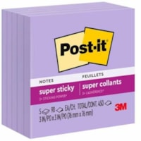 Post-it® Super Sticky Notes 654-5SSLV, 3 in x 3 in (76 mm x 76 mm) - 3" (76.20 mm) Flag/Note Width x 3" (76.20 mm) Flag/Note Length - Square - 90 Sheets per Pad - Orchid Frost - Paper - Sticky, Recyclable, Adhesive, Removable - 1 Each