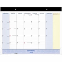 At-A-Glance QuickNotes Calendar - Monthly - 12 Month - January 2025 - December 2025 - 17" (431.80 mm) x 22" (558.80 mm) Sheet Size - Desk, Desk Pad - Wall Mount - Black - Paper - Notes Area, Eyelet, Monthly Calendar