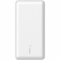 Belkin 15W 3-port USB Power Bank - 20K mAh - 2xUSB-A (12W), 1xUSB-C (15W) - Portable Charger - w/ USB-A to USB-C Cable - White - For iPhone, Smartphone, AirPod, AirPods Pro - 20000 mAh - 3 x USB - White