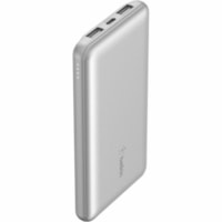 Belkin 15W 3-port USB Power Bank - 10K mAh - 2xUSB-A (12W), 1xUSB-C (15W) - Portable Charger - w/ USB-A to USB-C Cable - Silver - For iPhone, iPad, AirPod, Smartwatch, Smartphone - 10000 mAh - 3 x USB - Silver