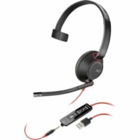 Poly Blackwire 5210 Monaural USB-A Headset TAA (Bulk) - Microsoft Teams Certification - Mono - USB Type A, Mini-phone (3.5mm) - Wired - 32 Ohm - On-ear, Behind-the-head - Monaural - Supra-aural - 7.1 ft Cable - Noise Cancelling, Omni-directional Microphone - Noise Canceling - Black 