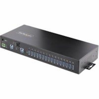 StarTech.com 16-Port Industrial USB 5Gbps Hub with Power Adapter, Mountable, Terminal Block Power, USB Charging, Dual-Host Hub/Switch - 16 USB-A 3.2 Gen 1 (5Gbps shared) Downstream Facing Ports (DFP) w/dual-host switch/hub - Power Adapter Included - Steel enclosure - Locking ports - Level-4 ESD prot