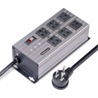 StarTech.com 6-Outlet Industrial Power Strip 125V/15A, EMI/RFI Isolation, Surge Protection, Mountable PDU, 8ft NEMA 5-15P Cord, UL Listed - UL Listed 6-Outlet Industrial Grade Power Strip - NEMA 5-15P/R - EMI/RFI noise isolated filter banks (2-outlets per bank) - Surge protector - 15A resettable cir