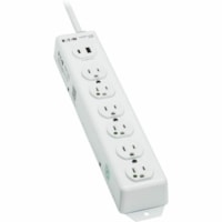 Tripp Lite series Safe-IT PS-606-HGUSB Power Strip - NEMA 5-15P-HG - 1 x USB Type A, 1 x USB Type C, 6 x NEMA 5-15R-HG - 6 ft (1.83 m) Cord - 15 A Current - 120 V AC Voltage - Surface-mountable - White