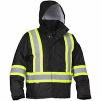 Forcefield Hi Vis Safety Driver's Jacket - Recommended for: Vehicle - Medium Size - Polyester - Black - Comfortable, Tear Resistant, Water Resistant, Wind Proof, High Visibility, Insulated, Hood - 1 / Unit