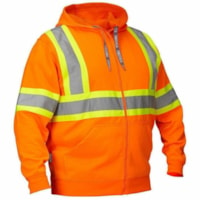 Forcefield Orange Hi Vis Safety Hoodie with Attached Hood, XL - X-Large Size - Zipper Closure - Polyester - Orange - Attached Hood, Anti-pill, Heavy Duty, 2-layered - 1 / Unit