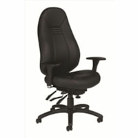 Global Chair - Black Bonded Leather Seat - Black Bonded Leather, Hardwood Back - Black Frame - High Back - Black - Faux Leather, Plastic, Wood - 1.0