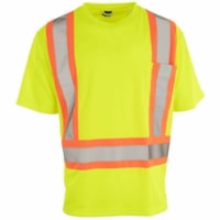 Forcefield Hi Vis Crew Neck Short Sleeve Safety T-Shirt, 2XL, Yellow - 2-Xtra Large Size - Moisture Protection - 1 Pocket(s) - Polyester - Lime Yellow - Comfortable, Perspiration Resistant - 1 / Unit