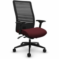 Global Loover High-Back Synchro-Tilter Office Chair, Cerise Red, Terrace Fabric - Fabric Seat - Black Mesh Back - Black Frame - High Back - Cherry - Plastic, Mesh, Fabric