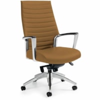 Global Accord High-Back Knee-Tilter Chair, Cookie Allante-FRee Vinyl Fabric - Cookie Vinyl Seat - Vinyl, Metal Back - Aluminum Frame - High Back - Vinyl - Armrest