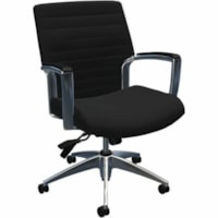 Global Accord Upholstered Medium Back Tilter - Vinyl, Hardwood Seat - Mesh, Vinyl Back - Aluminum Frame - Mid Back - Black - Metal - Armrest