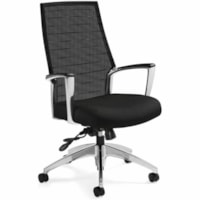 Global Accord High-Back Tilter Chair, Ebony Black Jenny Fabric Seat/Mesh Back - Fabric Seat - Black Mesh Back - Aluminum Frame - High Back - Armrest