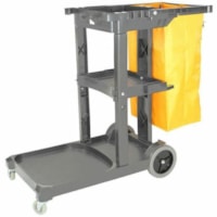 Globe Janitor's Cart - 46"L x 20"W x 37.75"H / Grey / Standard With Lid - Plastic - 46" Length x 20" Width x 37.7" Height - Gray - 1 Unit