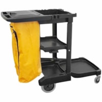 Globe Janitor's Cart - 44.25"L x 20"W x 38"H / Black / Large Heavy Duty Premium Frame - 4 Casters - 4" (101.60 mm), 8" (203.20 mm) Caster Size - Plastic - 44.3" Length x 20" Width x 38" Height - Black - 1 / Unit