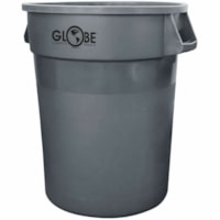 Globe Grey Waste Containers - 55 Gallon / Grey - 55 gal (208197.65 mL) Capacity - Round - Manual - For Industrial, Automotive, Food Service, Office, Healthcare, Commercial, Outdoor - Mobility, Durable, Sturdy, Dent Resistant, Crack Resistant, Rust Resistant, Ergonomic Handle - 27" (685.80 mm) Height