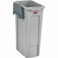 Rubbermaid Commercial Slim Jim Recycling Station Starter Kit - Hinged Lid - 22.98 gal (87000 mL) Capacity - For Commercial - Durable, Recyclable - 34.3" (870 mm) Height x 12" (304 mm) Width x 21.5" (546 mm) Depth - Resin - Gray - 1 / Pack