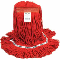 Globe 20 Oz Synthetic Narrow Band Looped End Wet Mop - 20 Oz / Red - 7" Width x 18" Length - Narrow Headband, Looped Ends, Chemical Resistant, Fray Resistant, Shrinkless, Tailband, Tangle Resistant - Synthetic, Yarn - Red - 567 g - 1 Unit