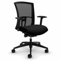 Global Vion Synchro-Tilter Mid-Back Chair, Black Licorice, Imprint Fabric - Black Fabric Seat - Black Fabric, Mesh Back - Black Frame - Mid Back