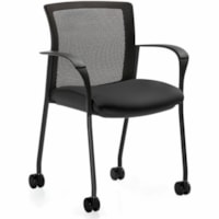 Global Vion Armchair with Casters, Black, Imprint Fabric with Mesh Back - Black Fabric Seat - Black Fabric, Mesh Back - Black Frame - Low Back - Fabric - Armrest