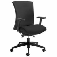 Global Vion Synchro-Tilter Mid-Back Chair, Black, Imprint Fabric - Black Fabric, Plastic Back - Black Frame - Mid Back