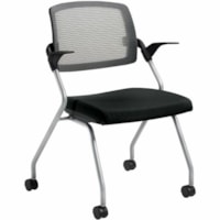 Global Spritz Flip Seat Nesting Armchair, Black, Terrace Fabric - Fabric Seat - Black Mesh Back - Low Back - Echo - Plastic - Armrest