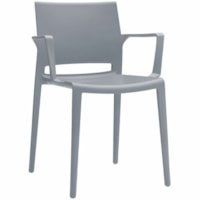 Global Bakhita Stacking Chair, With Armrests, Alloy - Polypropylene Seat - Gray Polypropylene, Plastic Back - Gray Frame - Mid Back - Alloy - Polypropylene - Armrest