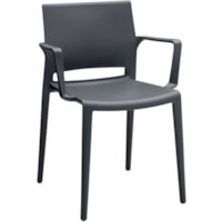 Global Bakhita Stacking Chair, With Armrests, Charcoal - Polypropylene Seat - Gray Polypropylene, Plastic Back - Gray Frame - Mid Back - Charcoal - Polypropylene - Armrest