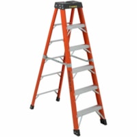 Featherlite 6806-AA 6' Super-Heavy Duty Fiberglass Stepladder - 170.10 kg Load Capacity - Type IAA - Orange