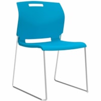 Global Popcorn Armless Stacking Chair - Set of 4, Buzz Blue - Polypropylene Seat - Blue Polypropylene, Plastic Back - Silver Frame - Buzz Blue - Polypropylene