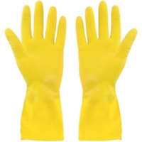 Globe Work Gloves - 14 mil (0.36 mm) Thickness - Chemical Protection - Large Size - Rubber, Cotton - Yellow - Non-slip Grip, Durable, Reusable, Flock-lined - For Food - 24 / Pack