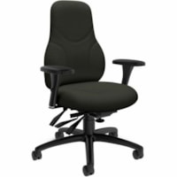 Global Chair - Ironwork Fabric Seat - Black, Gray Fabric, Plastic Back - Black Frame - High Back - Plastic, Fabric, Wood