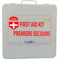 Trousse de premiers soins Shield - 181 xPièce(s) Pour 50 xIndividuel(s) - hauteur de 9 po (228,60 mm) x largeur de 9 po (228,60 mm) x profondeur de 2,50 po (63,50 mm) - Métal Caisse - Blanc - 1 chaque