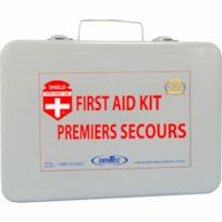 Trousse de premiers soins Shield - 44 xPièce(s) Pour 1 xIndividuel(s) - hauteur de 4,50 po (114,30 mm) x largeur de 7 po (177,80 mm) x profondeur de 2,50 po (63,50 mm) - Métal Caisse - Blanc - 1 chaque