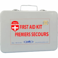 Trousse de premiers soins Shield - 118 xPièce(s) Pour 25 xIndividuel(s) - hauteur de 9.50po (241.30 mm) x largeur de 13.50po (342.90 mm) x profondeur de 2.50po (63.50 mm) - Métal Caisse - Blanc - 1 chaque