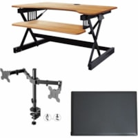 Rocelco 40"W-20"H Desk Riser-Double Monitor arm-Anti fatigue Mat - Teak