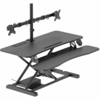 Rocelco Electric Desk Riser 37.4" Wide black + Dual Monitor Arm - Black