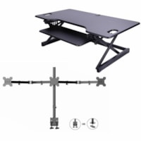 Rocelco Adjustable Standing Desk Riser/Converter 46" With Triple Monitor Arm - 45 lb (20411.65665 g) Load Capacity - 3 Devices Supported - 20" (508 mm) Height x 46" (1168.40 mm) Width x 23.60" (599.44 mm) Depth - Desktop, Tabletop, Freestanding - Steel, Medium Density Fiberboard (MDF) - Black - For 