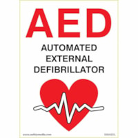 Safety Media - Print/Message "AED Automated External Defibrillator (Heart Symbol)" - Pre-printed, Self-adhesive - Indoor, Outdoor, First Aid - Plastic/ Unit