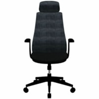 HDL Aura High-Back Task/Meeting Chair - Black Foam, Fabric Seat - Black Mesh Back - Black Aluminum Frame - High Back - 5-star Base - Black - Armrest - 1 / Unit