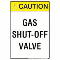 Safety Media Caution Stickers and Signs - Print/Message "Caution Gas Shut-Off Valve" - 7" (177.80 mm) Width x 10" (254 mm) Height - Rectangular Shape - Yellow, Black Print/Message Color - Durable, Single Sided, Fade Resistant, Pre-printed, Anti-reflective, Adhesive - Safety, Sign - Vinyl - 1 / Unit