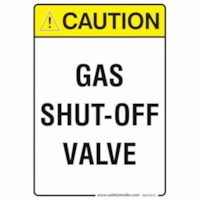 Safety Media Caution Stickers and Signs - "Caution Gas Shut-Off Valve" Print/Message - 7" (177.80 mm) Width x 10" (254 mm) Height - Rectangular Shape - Yellow, Black Print/Message Color - Durable, Single Sided, Fade Resistant, Pre-printed, Anti-reflective - Safety, Sign - Plastic - 1 / Unit