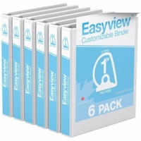 Davis 1" Easyview Premium Customizable Binder, D Ring, White, Pack of 6 - Letter - 8 1/2" x 11" Sheet Size - 225 Sheet Capacity - 1" (25.40 mm) Ring - Fastener(s): 3 x D-Ring - Pocket(s): 2, Internal - Polypropylene - White - PVC-free - 6 / Pack