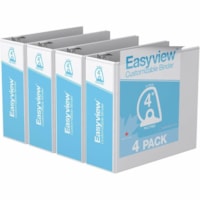 Davis 4" Easyview Premium Customizable Binder, D Ring, White, Pack of 4 - Letter - 8 1/2" x 11" Sheet Size - 750 Sheet Capacity - 4" (101.60 mm) Ring - Fastener(s): 3 x D-Ring - Pocket(s): 2, Internal - Polypropylene - White - PVC-free - 4 / Pack