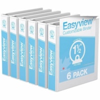 Davis 1-1/2" Easyview Premium Customizable Binder, Round Ring, White, Pack of 6 - Letter - 8 1/2" x 11" Sheet Size - 275 Sheet Capacity - 1.50" (38.10 mm) Ring - Fastener(s): 3 x Round Ring - Pocket(s): 2, Internal - Polypropylene - White - Spine Label, PVC-free - 6 / Pack